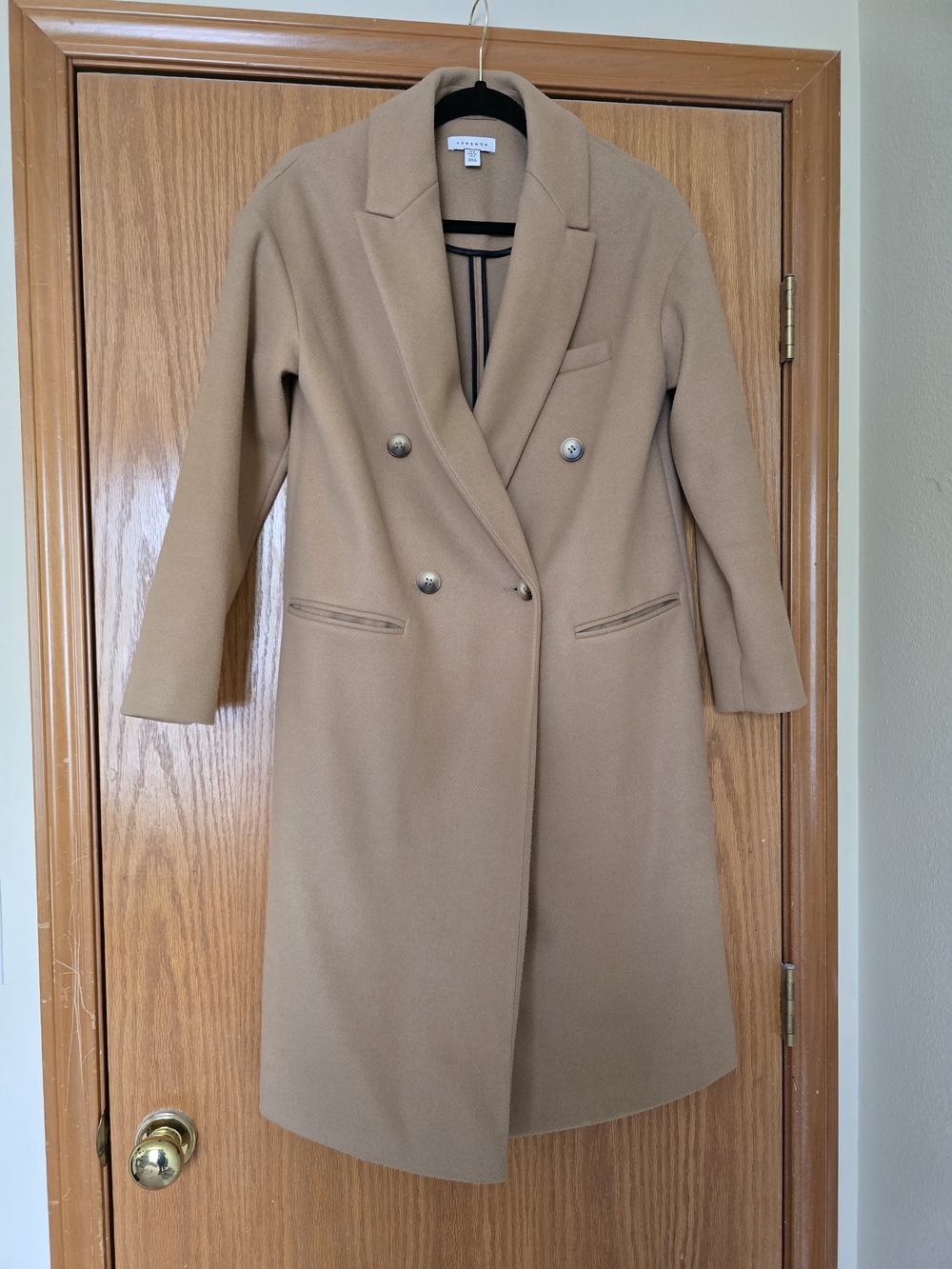 Topshop Double-Breasted Camel Coat